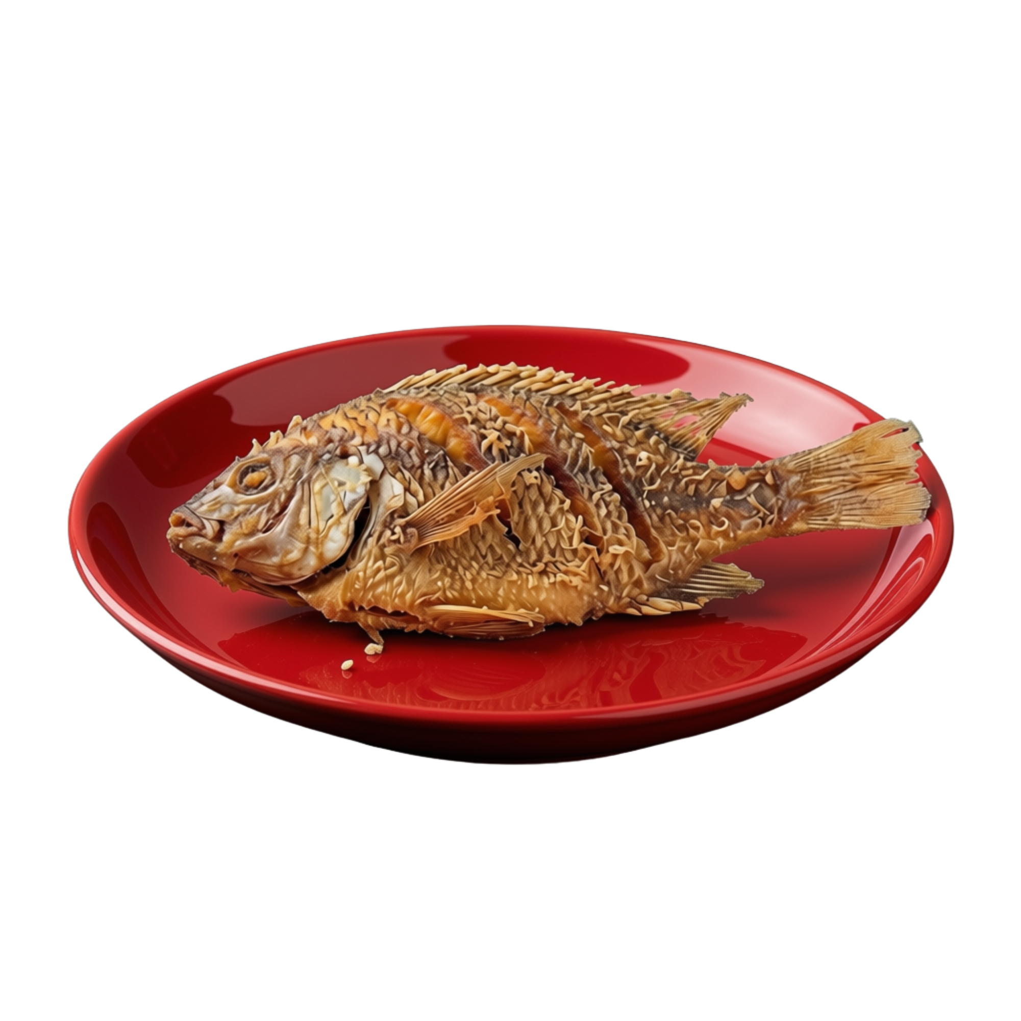 Crispy deep-fried whole fish served on a red plate